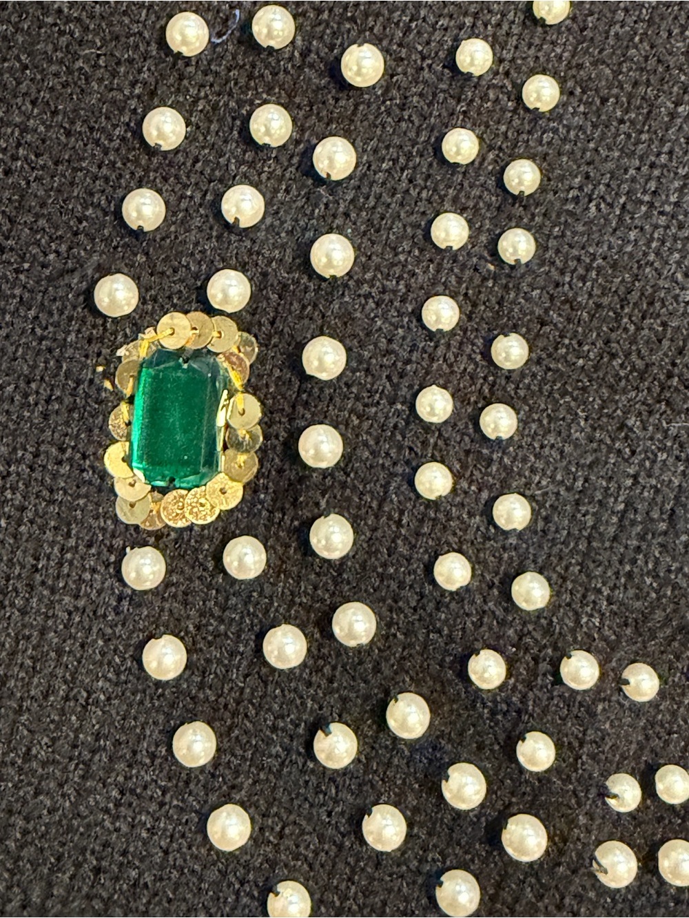 VINTAGE 80s glam bling knit sweater cardigan jewel pearl beads ruby emerald bold - Picture 7 of 14